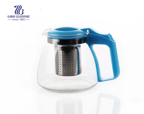 900ml-1400ml transparent clear glass teapot cheap wholesale with tea strainer and custom decal