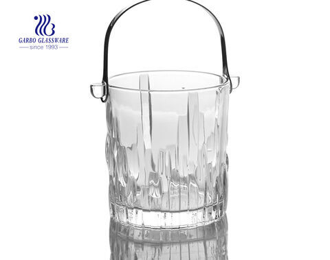 1L delicate glass ice bucket with stainless steel handle wholesale