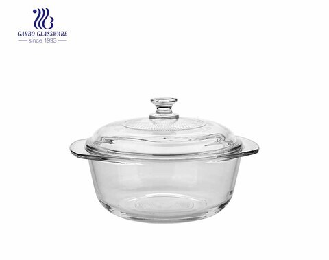 Tempered Glass 1600ml Round Glass Casserole Dish Baking Bowl With Lid