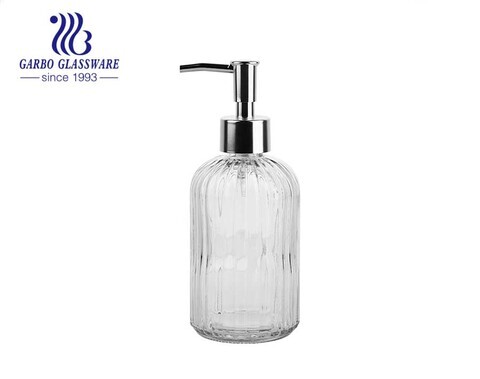 High quality clear sodalime glass lotion dispenser with plastic spigot 430ml 