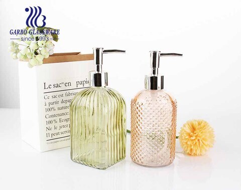 520ml Clear Vertical Striped Bottles Soap and Lotion Dispenser with Rustproof Silver Plastic Pump