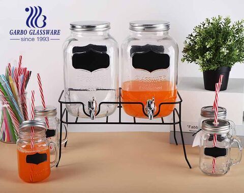  1.1 gallon 4L for Each Glass Mason Jar Double Beverage Drink Dispenser Set With Rose Gold Stand Leak-Free Spigot