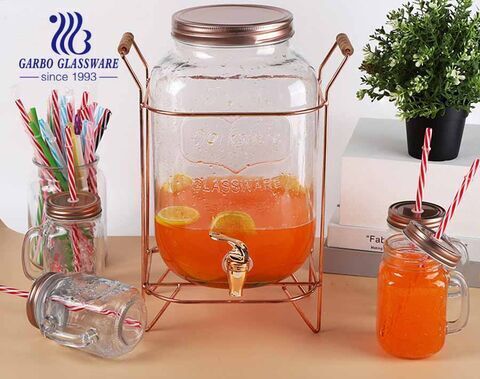 8 Liter Transparent Glass Mass Mason Jar Juice Jar Beverage Barrel Wine Fermentation Jar With Faucet and Stand 