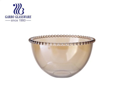 All-purpose beaded design amber color glass fruit bowls with big capacity 