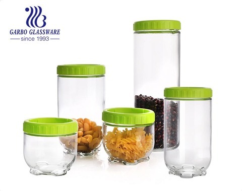 Glass storage jars set of 5 spice cookie pasta jar set kitchen canister sets450ml 950ml 1300ml with screw lid