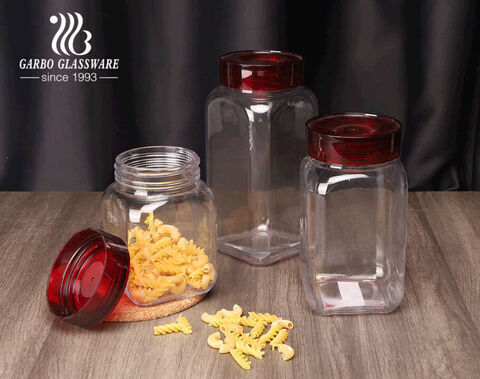 Square body with round mouth 2.5 Liters large glass storage jars with plastic lids for tea coffee sugar  Manufacturer