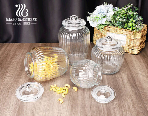 Pumpkin design home basics 4 piece clear glass canister set 600ml 1400ml 2200ml 2400ml 