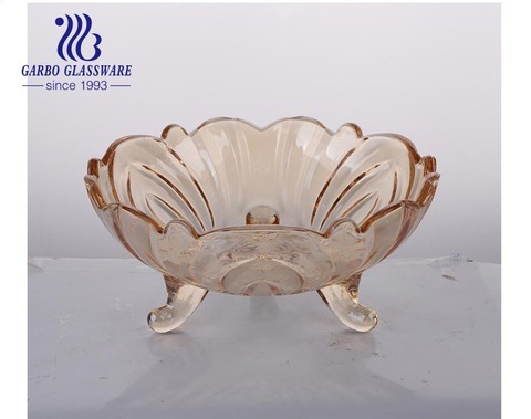 Manufacturer cheap big amber color ion plating decorative fruit glass bowl  factory