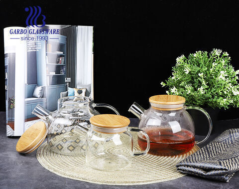 480ml pyrex borosilicate glass tea pot with wooden lid for hot tea