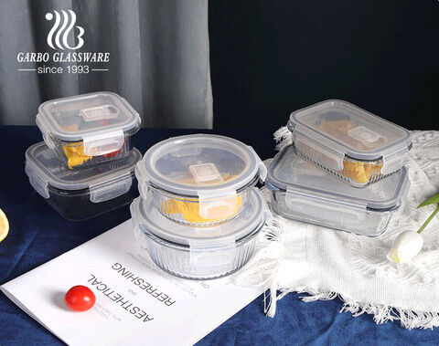 520ml clear square glass food container with lid round rectangle shapes sealed glass lunch box for keeping fresh 