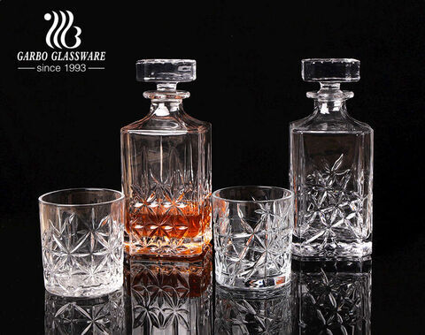 Garbo designed transparent whisky glass decanter set stock embossed wine glass sets wholesale