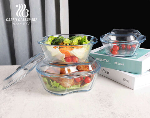 Big Capacity 1250ml High Borosilicate Glass Casserole Dish Bowl with Lid for Food Baking Storage suppliers