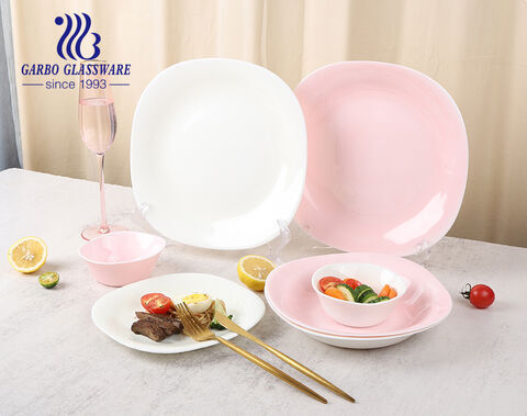 Luxury square shape glass plate with pink color decor