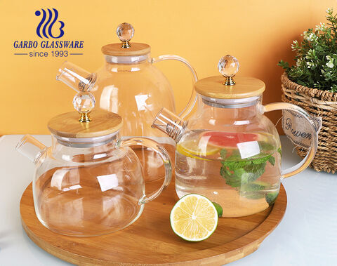 1000ml 1200ml 1800ml 2200ml borosilicate glass teapot with decorative bamboo lid