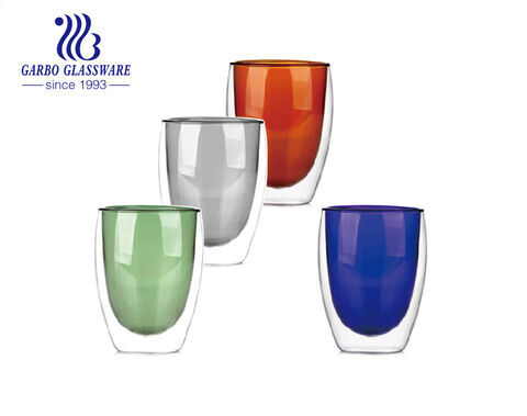 Elegant borosilicate double wall solid color glass cup for boiling water