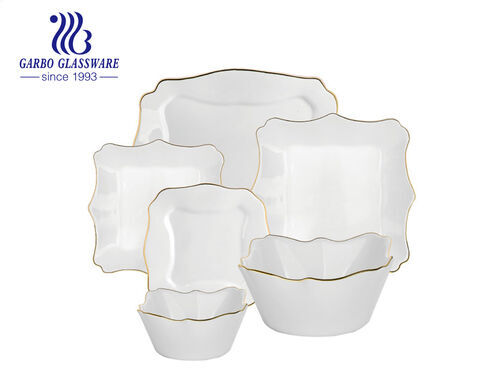 High-end 26 Pieces Classic Square Dinnerware Set for 6 with gold rim decor