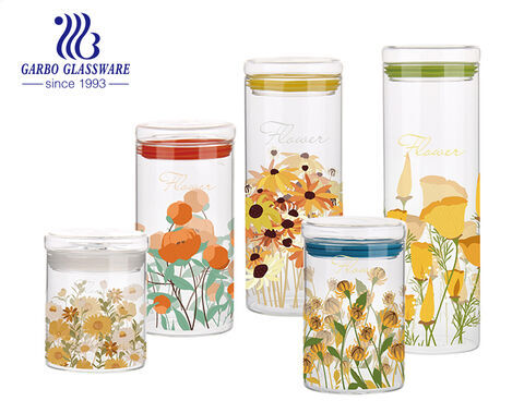 Transparent borosilicate glass storage canister jars in 5 sizes