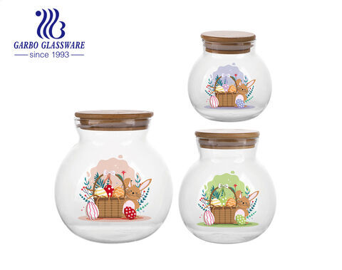 Handmade blown borosilicate glass storage jars with LFGB DGCCRF FDA standard bamboo lid