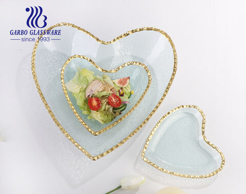 High-quality handmade gift heart shape wedding glass charger with golden rim