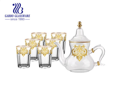 Handmade 7pcs Arabic style teapot set with customized golden decal for home hotel use