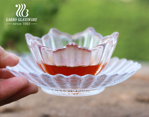 1.7oz Handmade Price Glass Tea Cup with Lotus Design