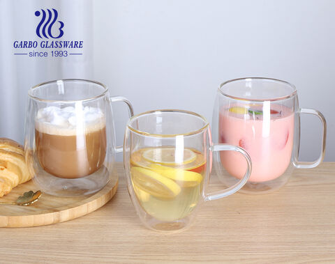 Customizable Double Wall Glass Cup with Handle: Stylish Insulated Beverage Mug factory in china