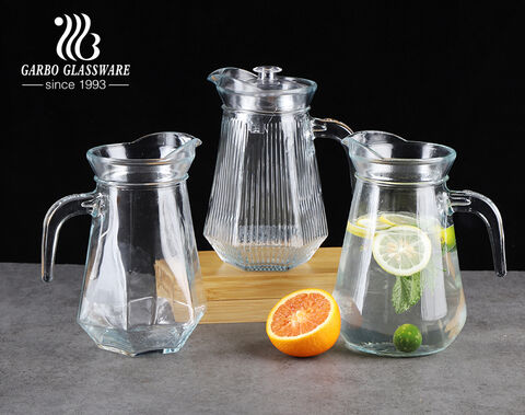 Classical 1000ml 1L glass water pitcher home use water jug with plastic lid