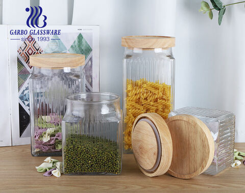 2340ML Simple and stylish H Design with Bamboo Lid Storage Jar  Manufacturer