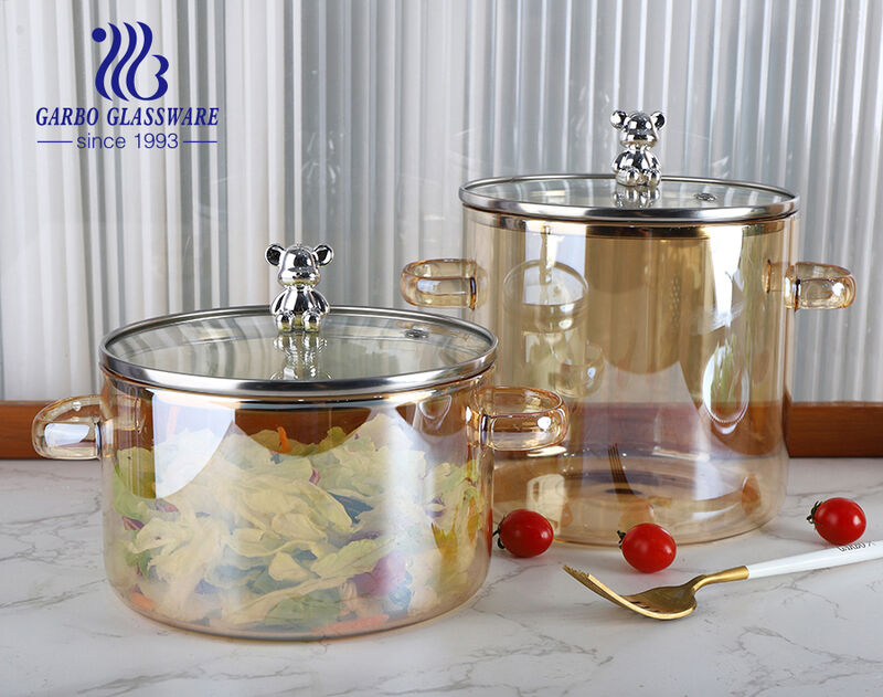 High borosilicate heat-resistant glass amber ion-plating cooking pot with handle design factory in china