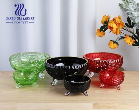 Luxury classic engraved glass bowl for home decoration with stem 