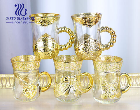 90ml Golden plating decorate middle east style glass water tea mug