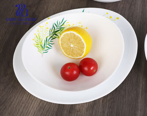 Innovative ingot shape white opal glass bowl with decals