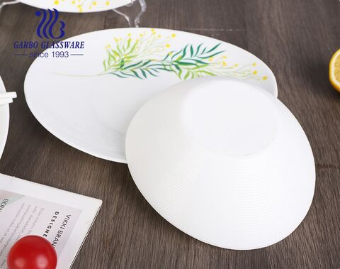 Innovative ingot shape white opal glass bowl with decals