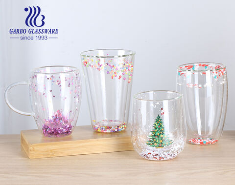 Holiday Promotion Design Glass Cup 350ml Handmade Insulated Drinking Glass factory in china