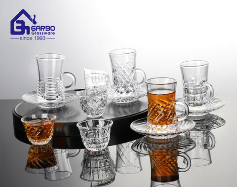 New design 100ml glass tea mug with saucer set wholesale