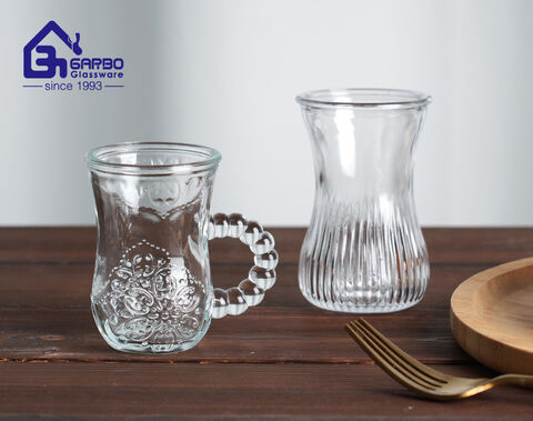 machine pressed elegant engraved glass tea with new designs