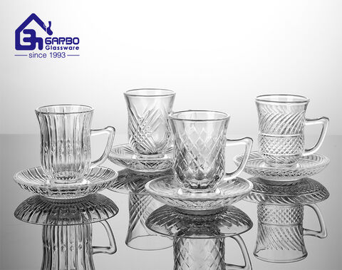 New Design Glass Teacup with Saucer Hot Sales Glass Drinking Set manufacturers in china