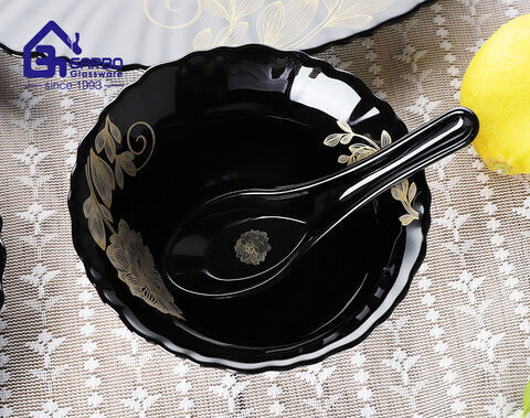 Luxurious decal design 33pcs black opal dinner set for wholesale