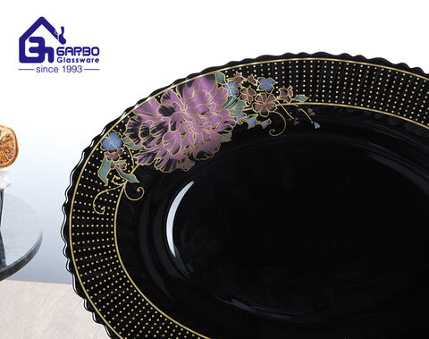 Luxurious decal design 33pcs black opal dinner set for wholesale