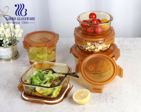 high borosilicate machine pressed amber color glass bowl with lid factory in china