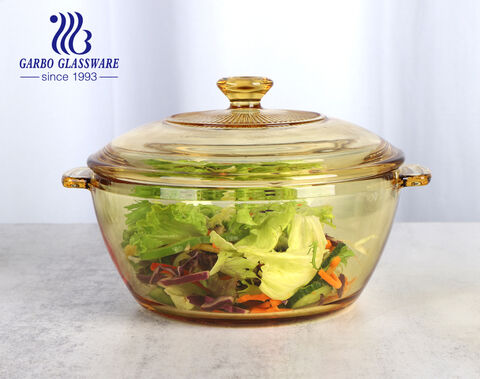 Round 1.5L Solid Gold Color Glass Casserole Dish with Glass Lid For Oven factory in china