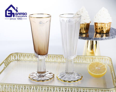 450ML handmade engraved line design Horeca drinking glass with golden rim