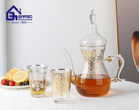 Ensemble de tasses à thé en verre imprimé avec décalcomanie dorée, ensemble de 12 verres à thé de Style arabe