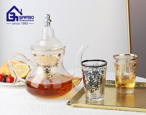 Morocco style 7pcs Arabic glass teapot set with golden decal gift pack