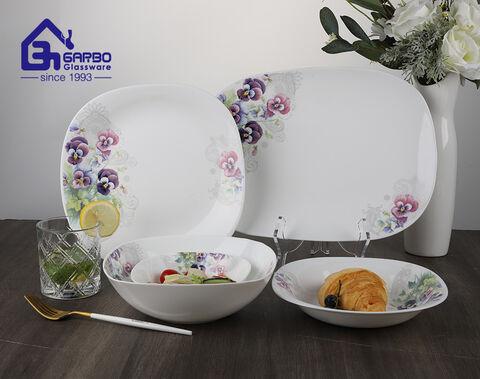 Customize flower decal opal glass dinnerware set 25pcs for 6 people