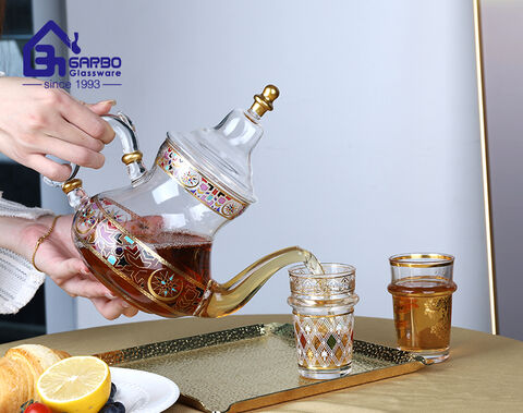 Turkish style high borosilicate glass jug with tea cup MOQ 3000set