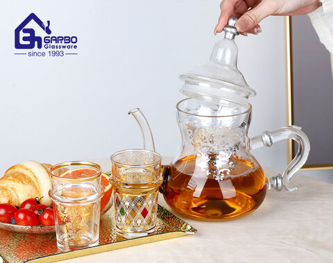 hot sale borosilicate glass tea jug with gold in Arabic market wholesale