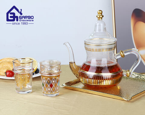 Luxury Morocco Style Hot Tea Set 7PCS Arabic Glass Teapot with 130ml Drinking Tea Cup Set 