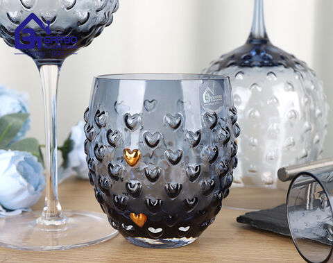 2024 Creative luxury gold heart embossed dark blue water glass 