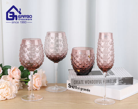 New Arriving Wedding Decoration Solid Color Burgundy Red Wine Glass With Heart Design